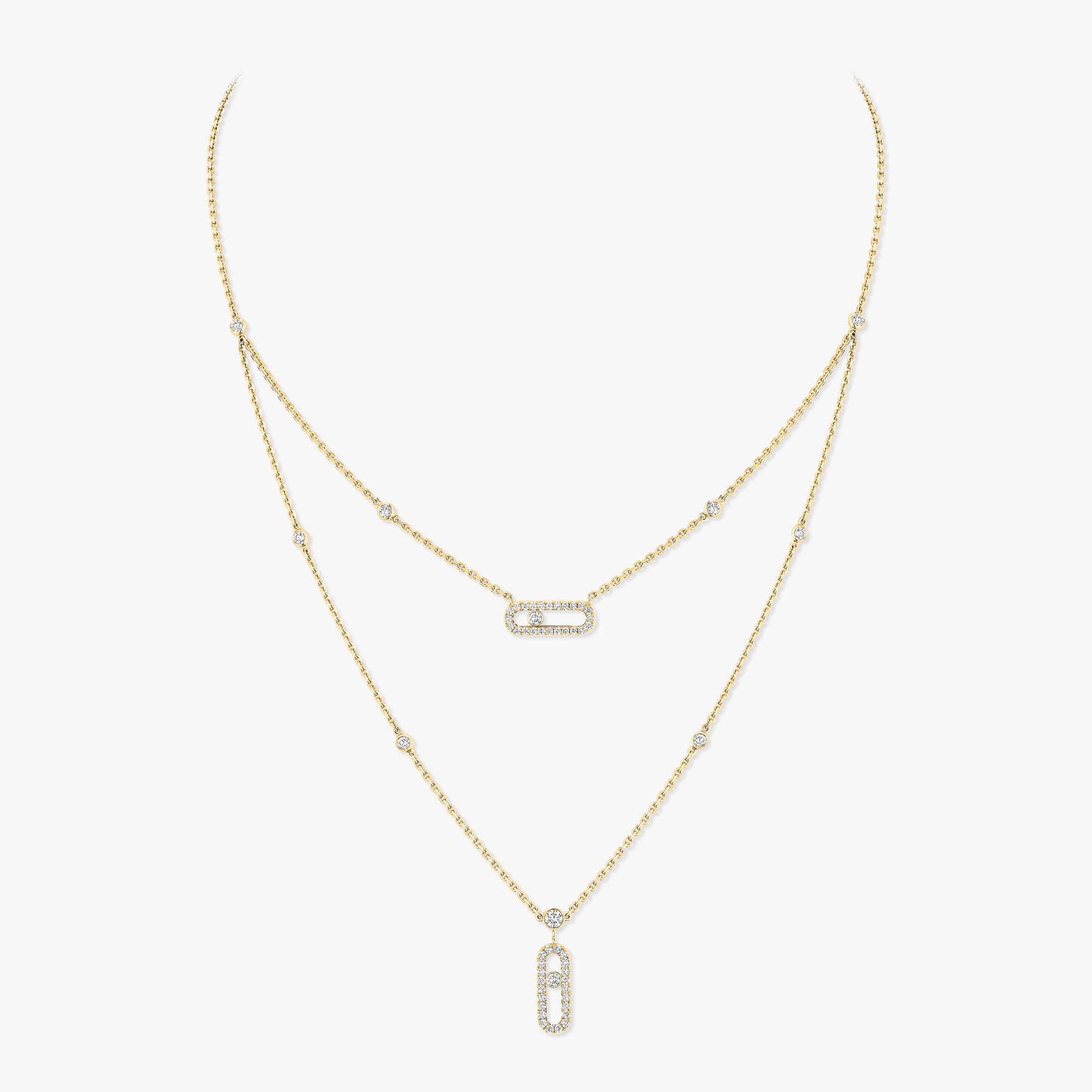 Messika Move Uno 2 Rows Pavé , Gold-Diamond Necklace