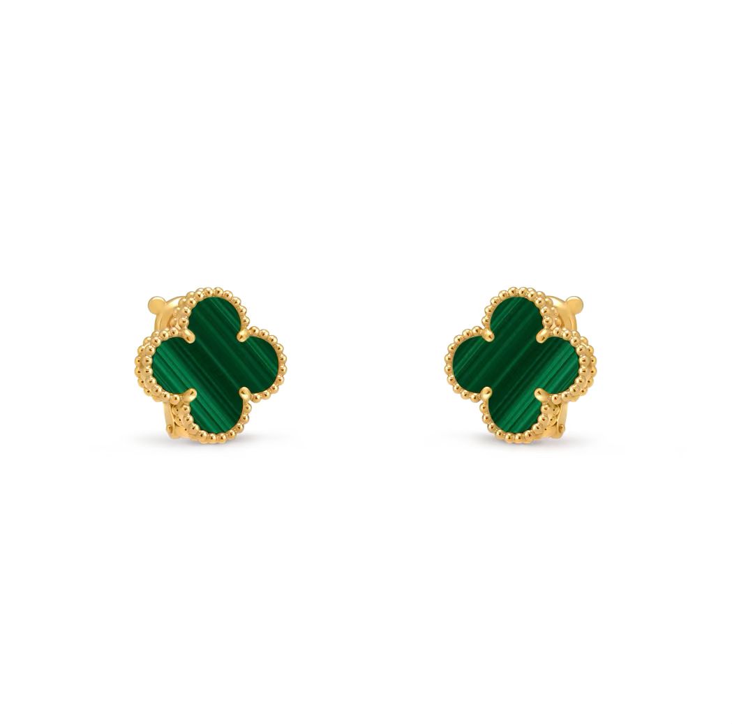 Van Cleef Vintage Alhambra earrings 18K yellow gold, Malachite