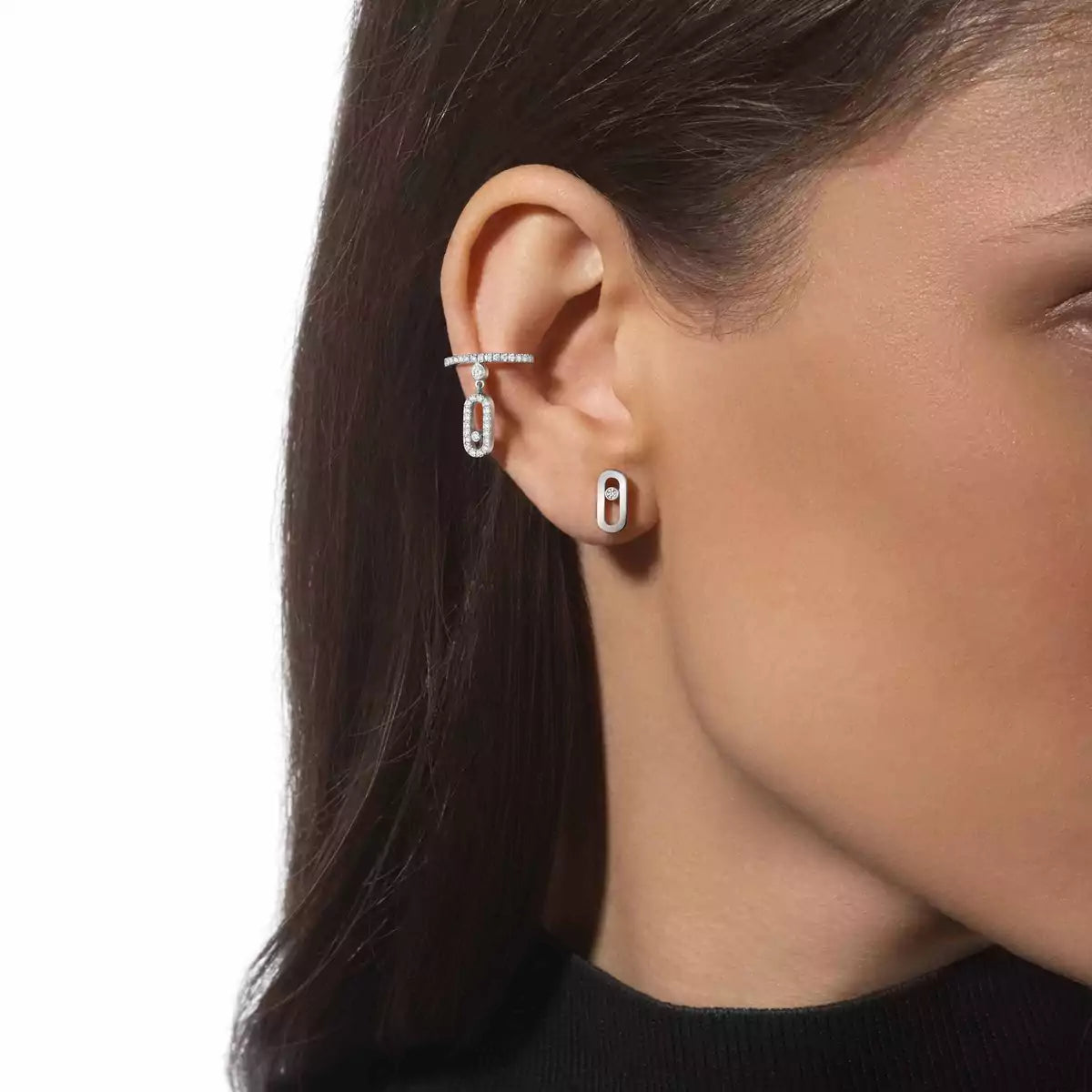 Messika , Earring ,Move Uno Gold Chips ,White gold