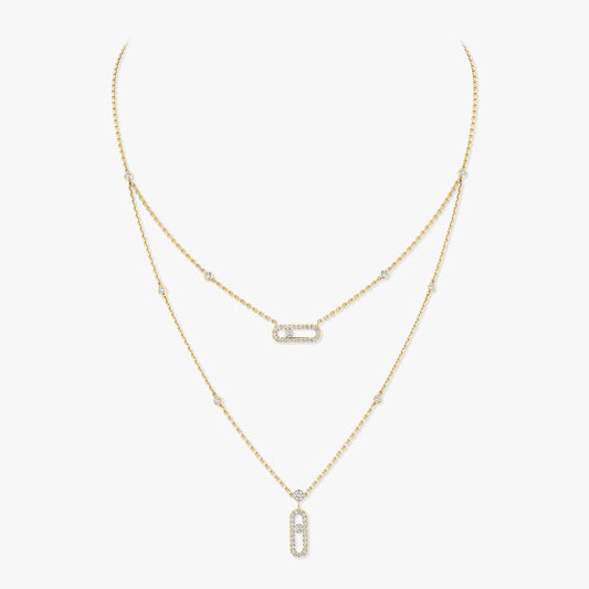 Messika Move Uno 2 Rows Pavé , Gold-Diamond Necklace